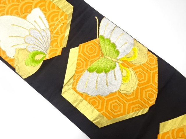 JAPANESE KIMONO / ANTIQUE FUKURO OBI / SILK / WOVEN BUTTERFLY